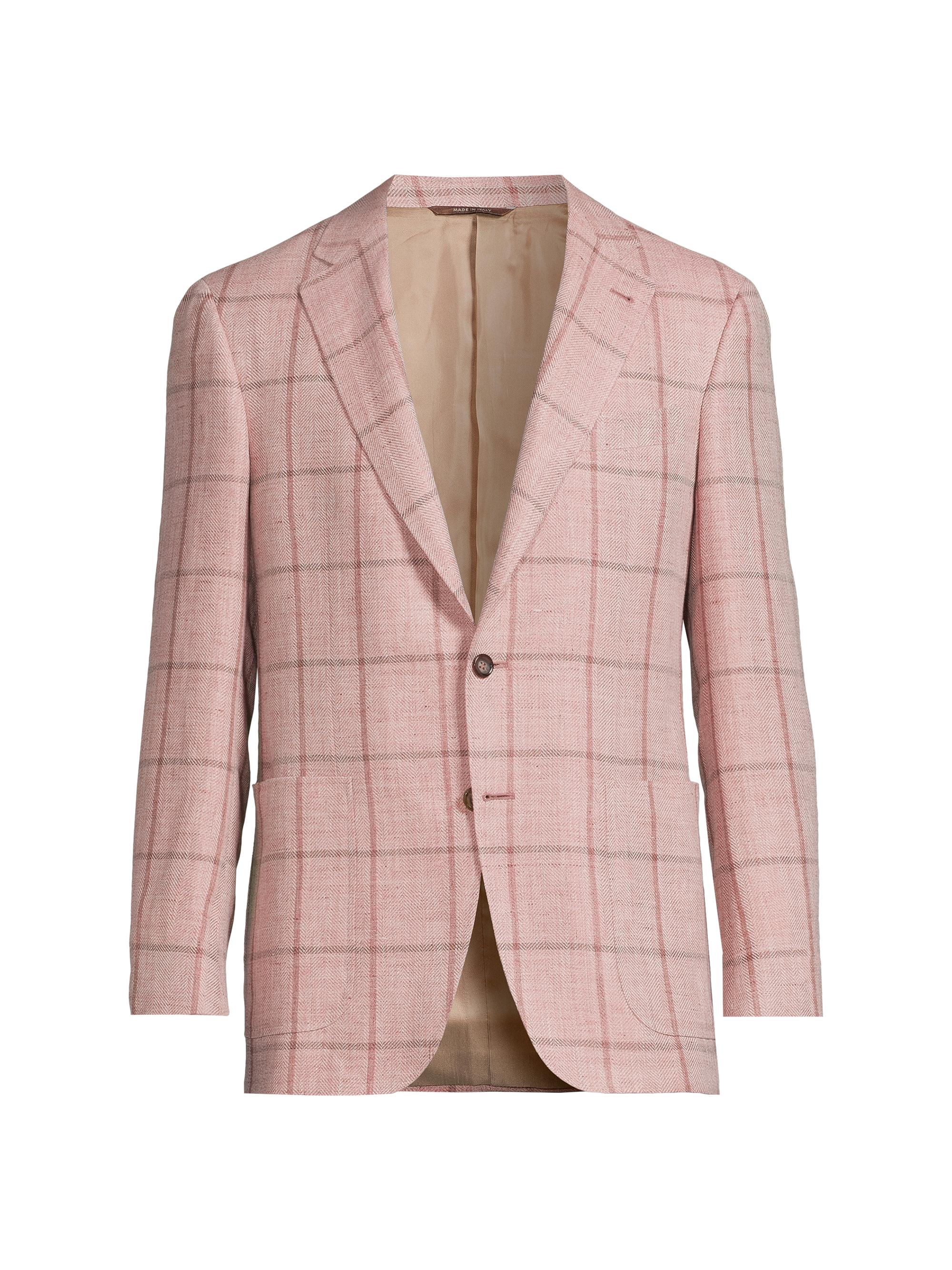 Canali Men's Kei Plaid Linen & Wool-Blend Two-Button Sport Coat - Pink