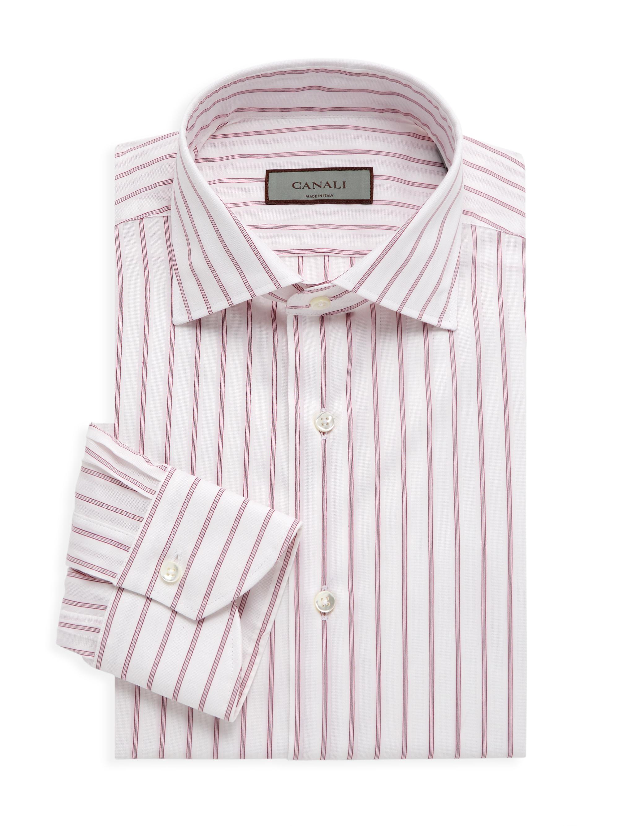 Canali Men's Striped Cotton Dress Shirt - Purple