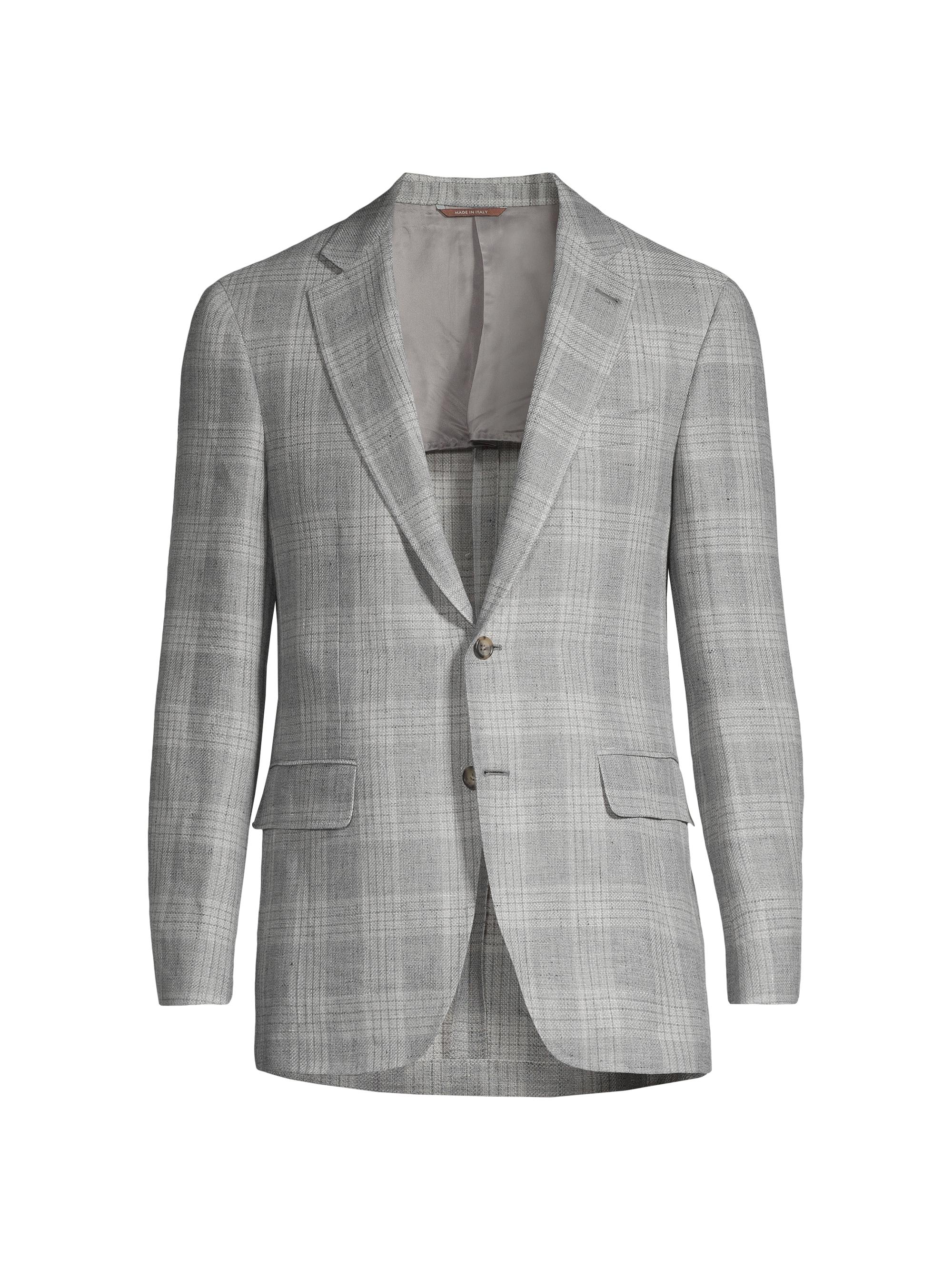 Canali Men's Kei Plaid Linen & Wool Two-Button Sport Coat - Light Grey