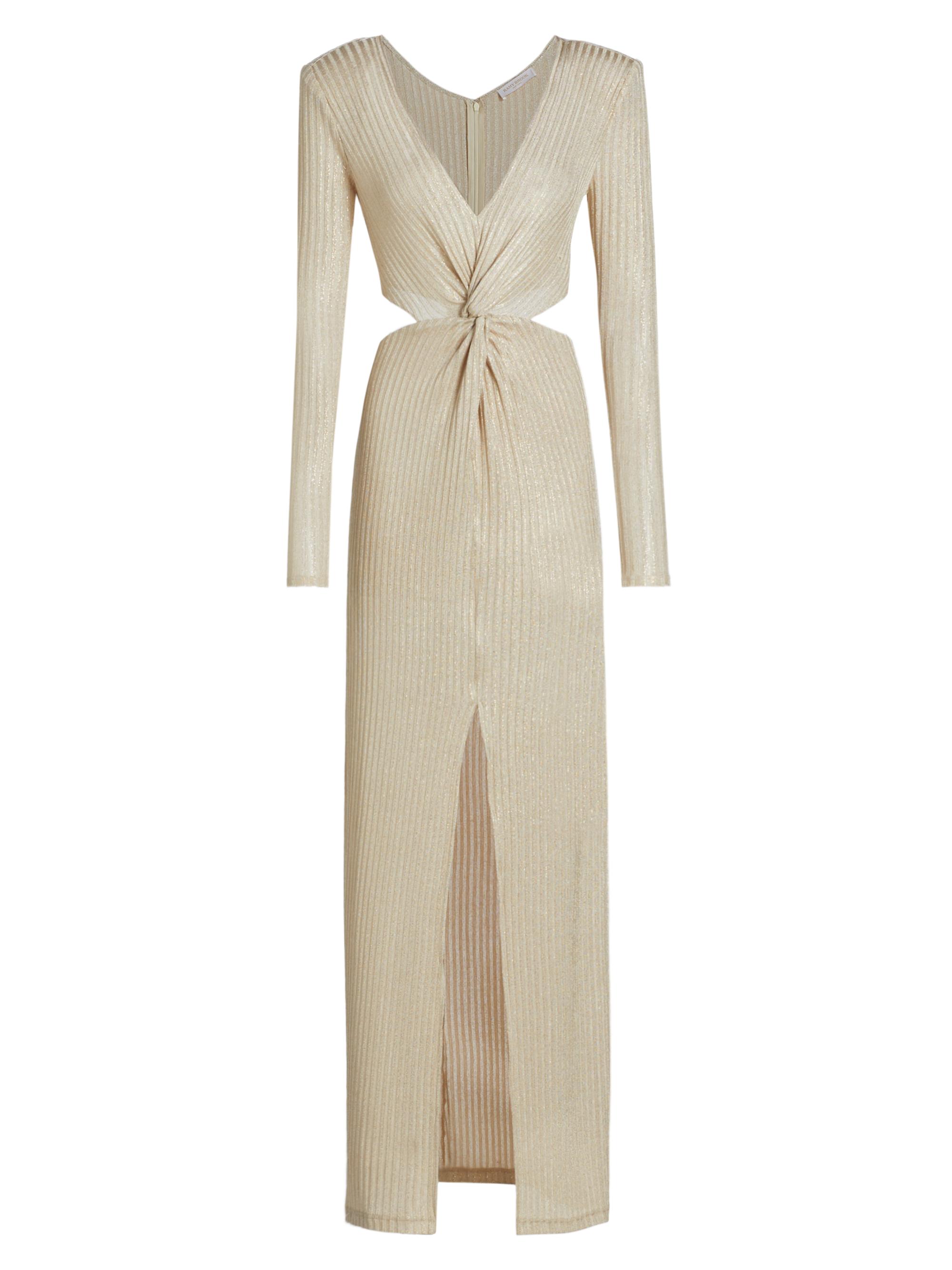 Ramy Brook Women's Sierra Metallic Rib-Knit Knotted Maxi Dress - Soft Gold Foil Rib