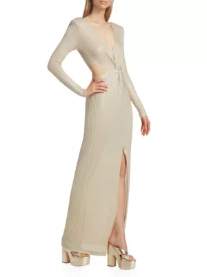 Shop Ramy Brook Sierra Metallic Rib-Knit Knotted Maxi Dress | Saks Fifth  Avenue