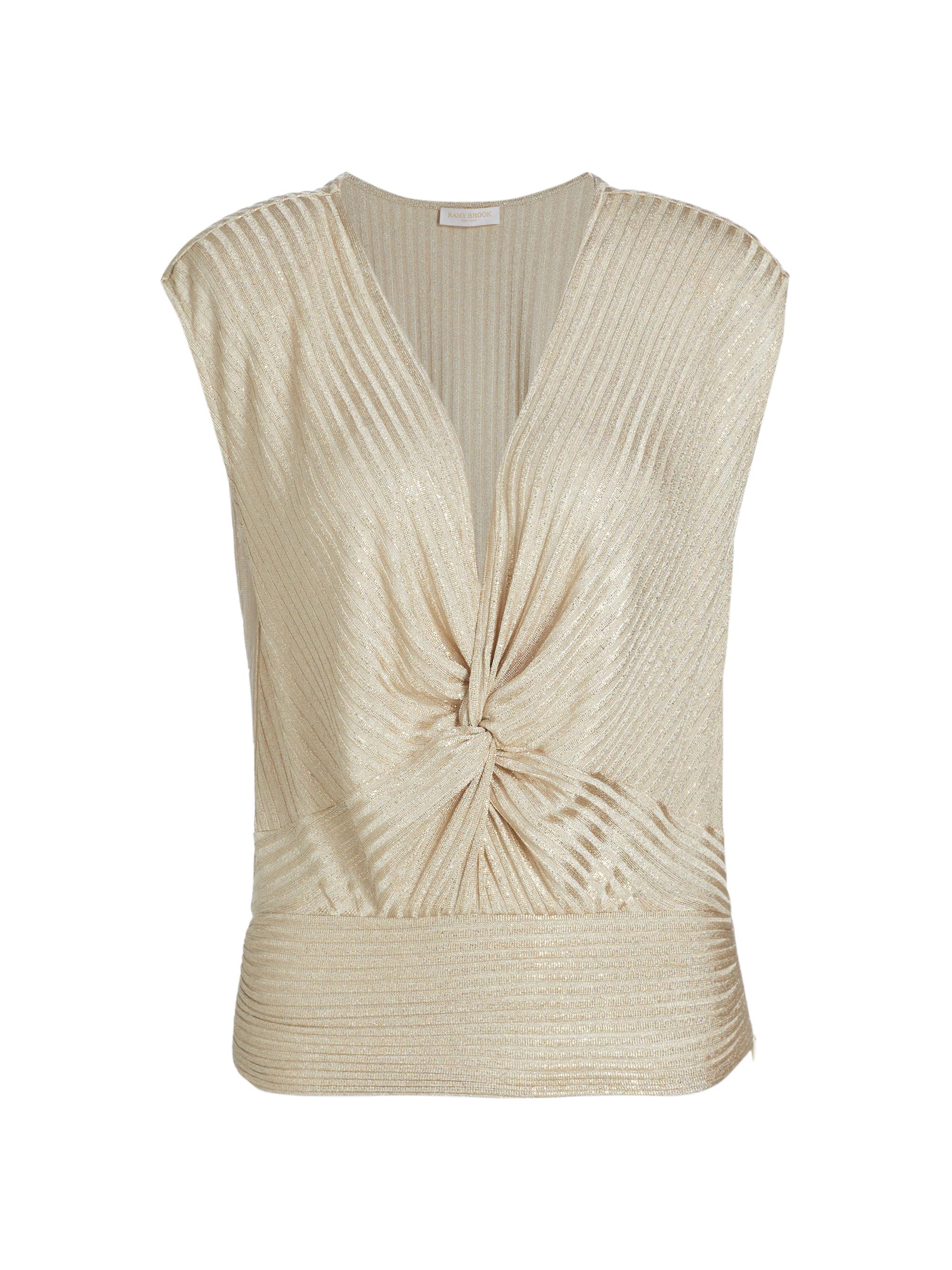 Ramy Brook Women's Adley Metallic Stripe Knotted Top - Soft Gold Foil Rib