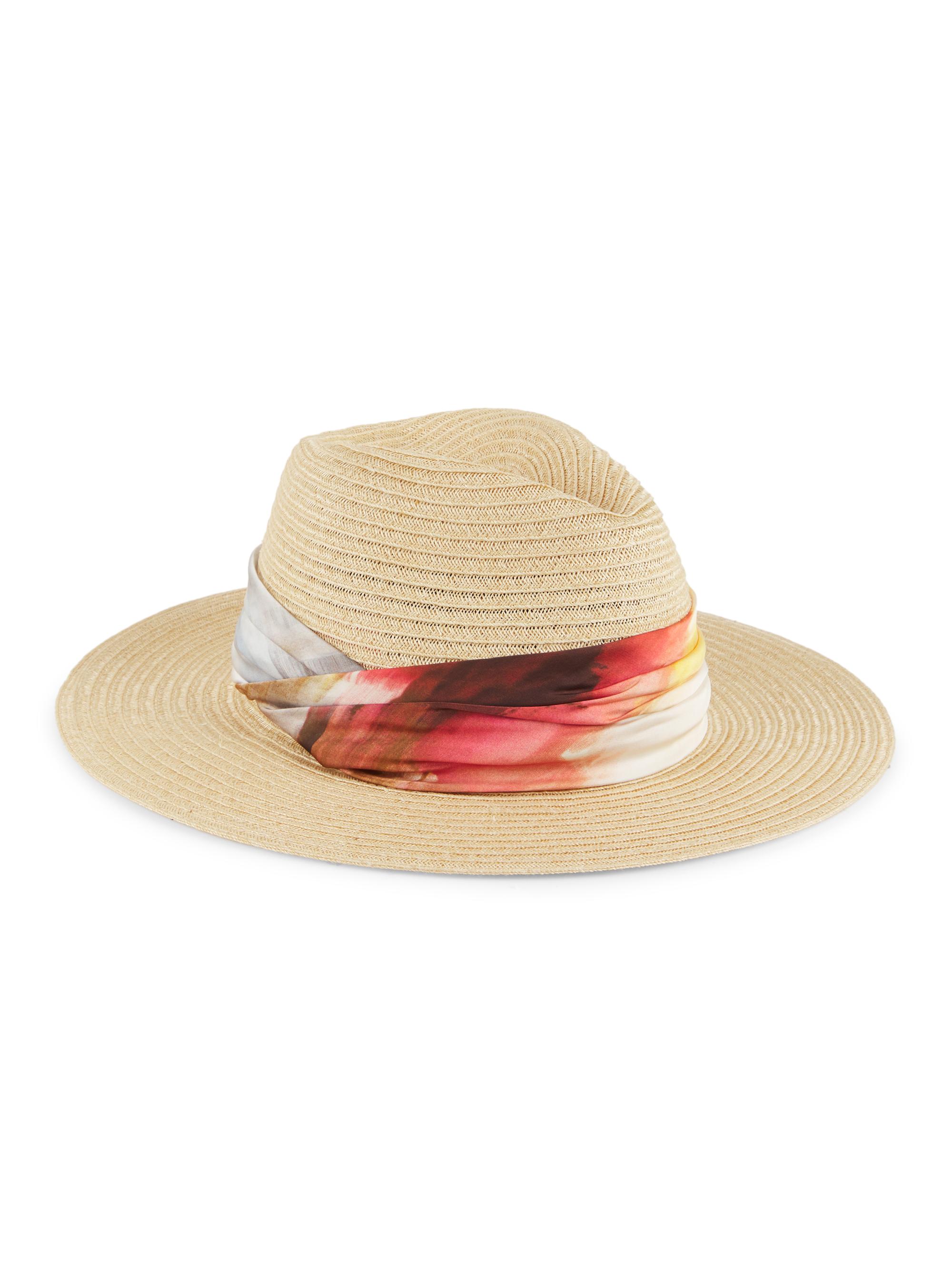 Eugenia Kim Women's Courtney Watercolor Print-Trimmed Satin & Hemp Vented Fedora - Natural