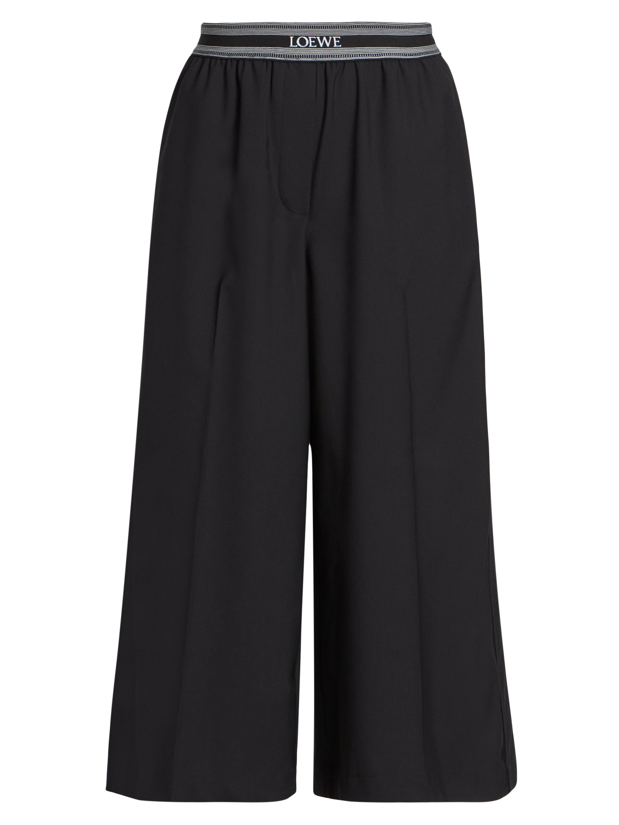 LOEWE Women's Crop Logo Band Wide-Leg Trousers - Black