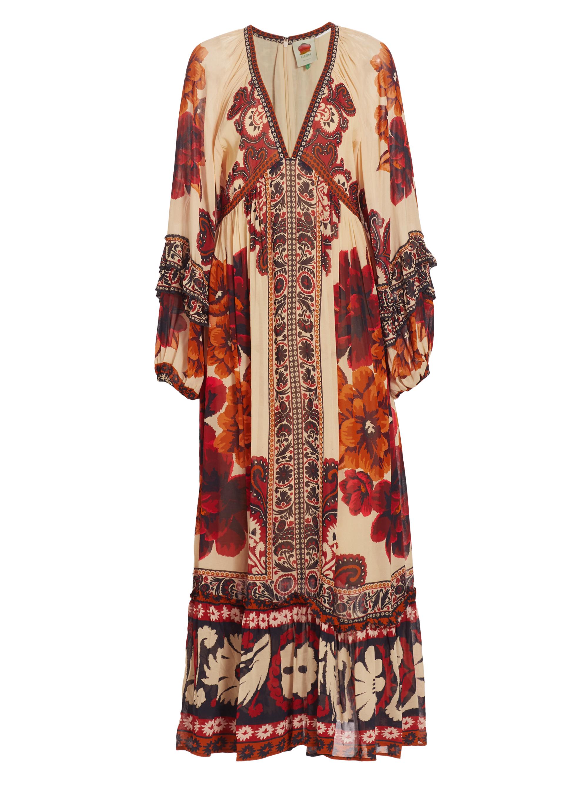 Farm Rio Women's Winter Tapestry V-Neck Maxi Dress - Sand