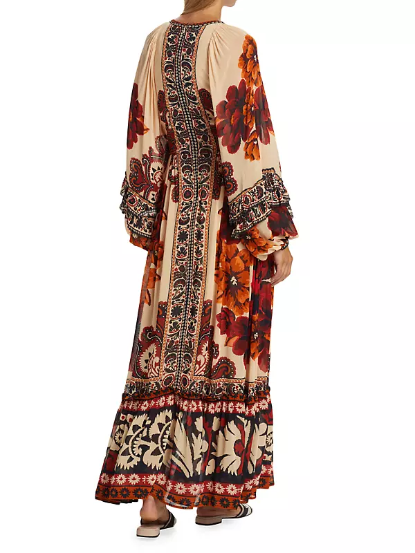 Winter Tapestry V-Neck Maxi Dress