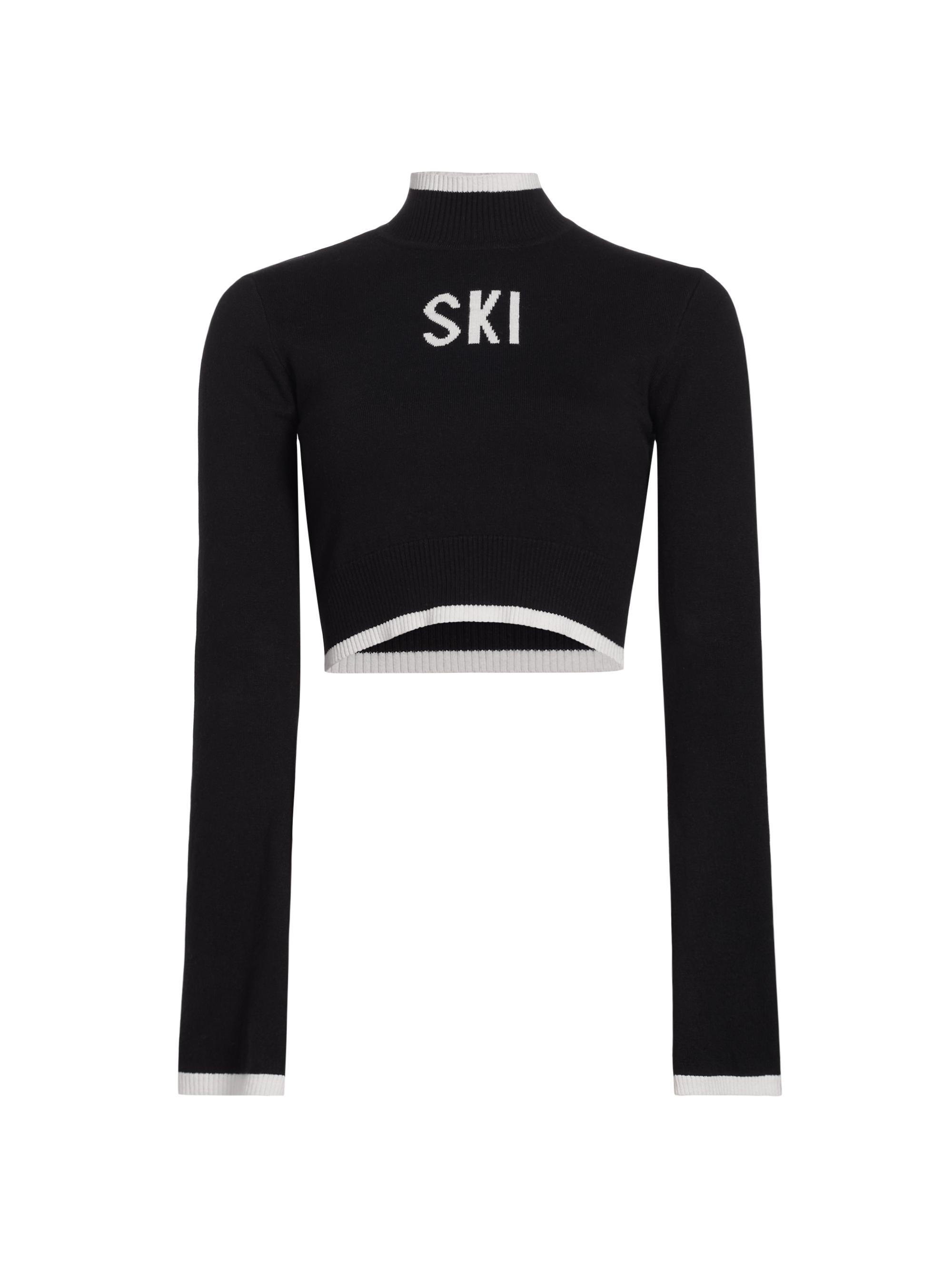 Year of Ours Women's Ski Cropped Bell-Sleeve Sweater - Black White
