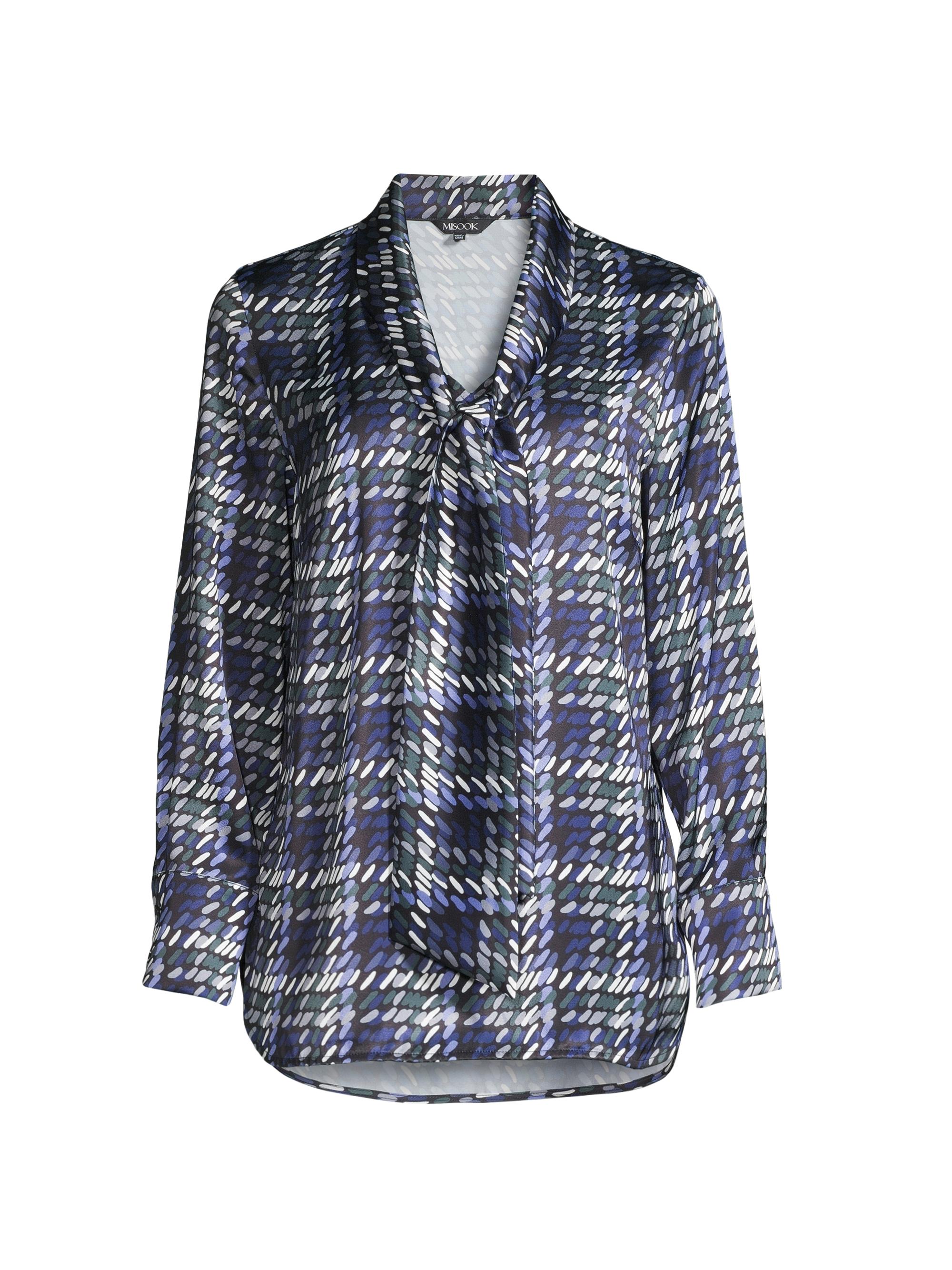 Misook Women's Plaid Crêpe De Chine Tieneck Blouse