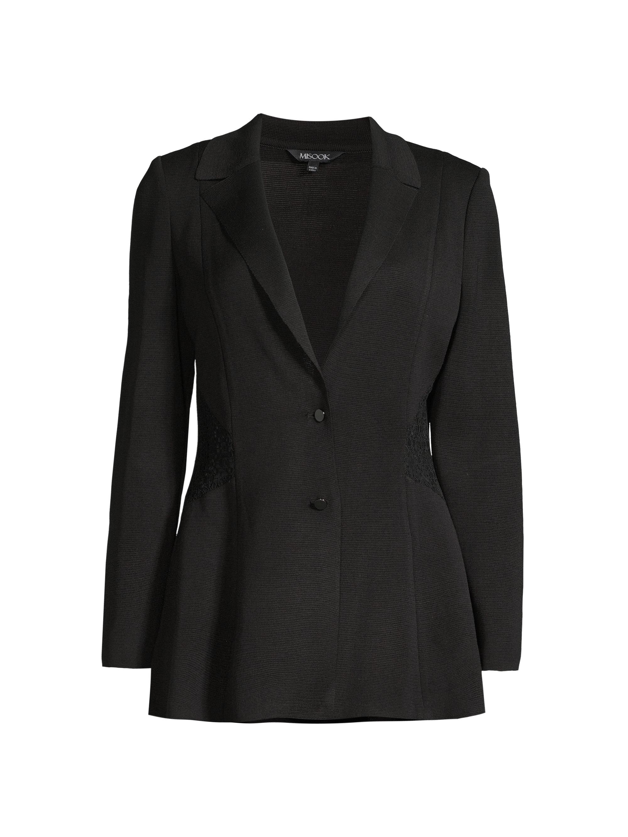 Misook Women's Knit Lace-Embellished Jacket - Black