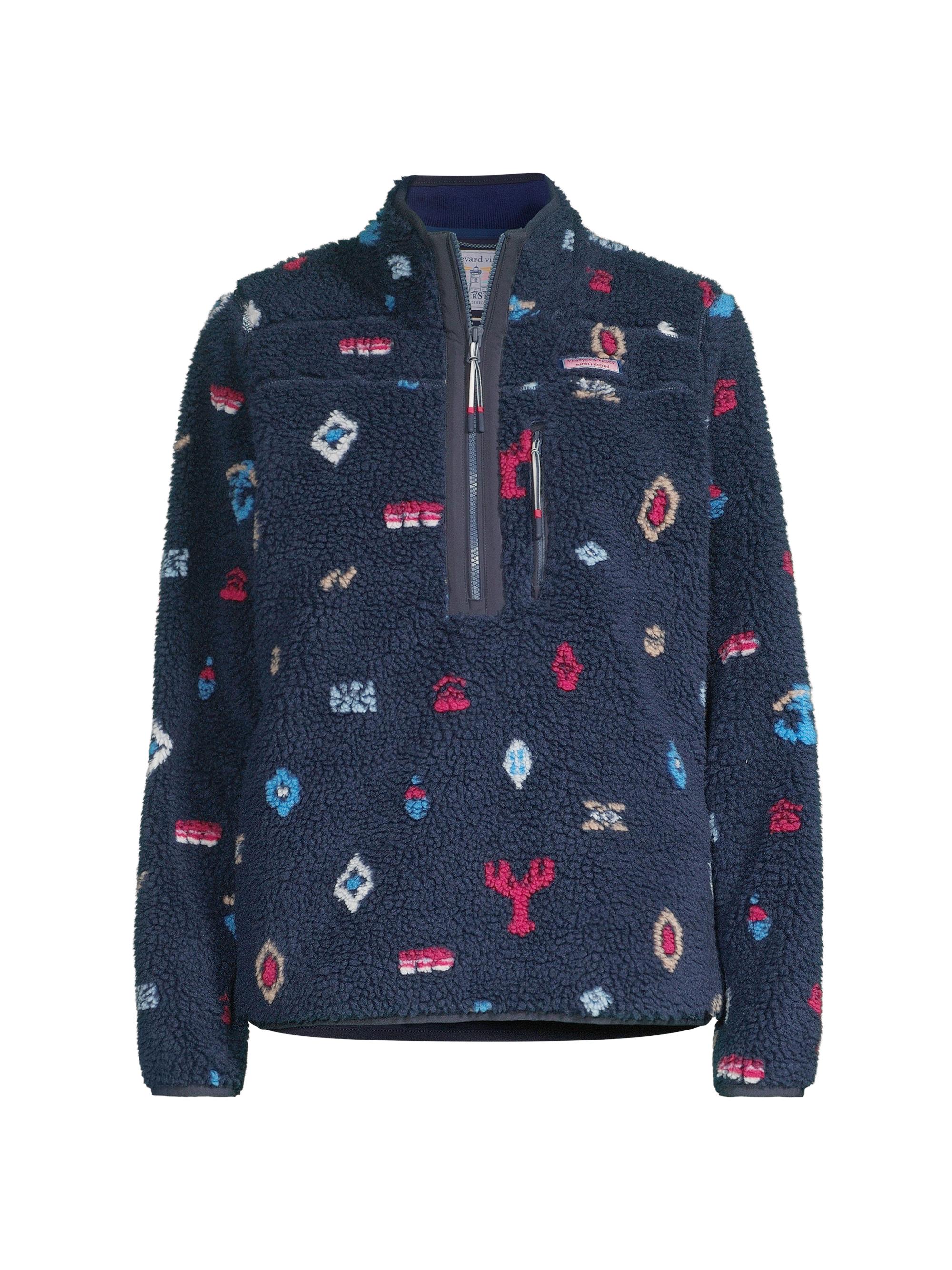 Vineyard Vines Women's Nautical Icons Printed Zip-Up Sherpa Jacket - Snowflake Navy