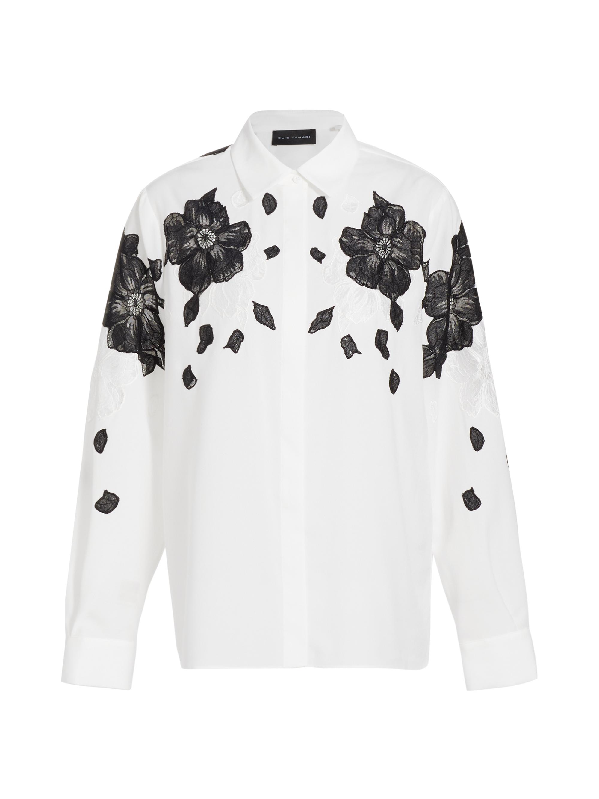 Elie Tahari Women's The Shae Embroidered Lace Silk Shirt - Sky White Black Lace