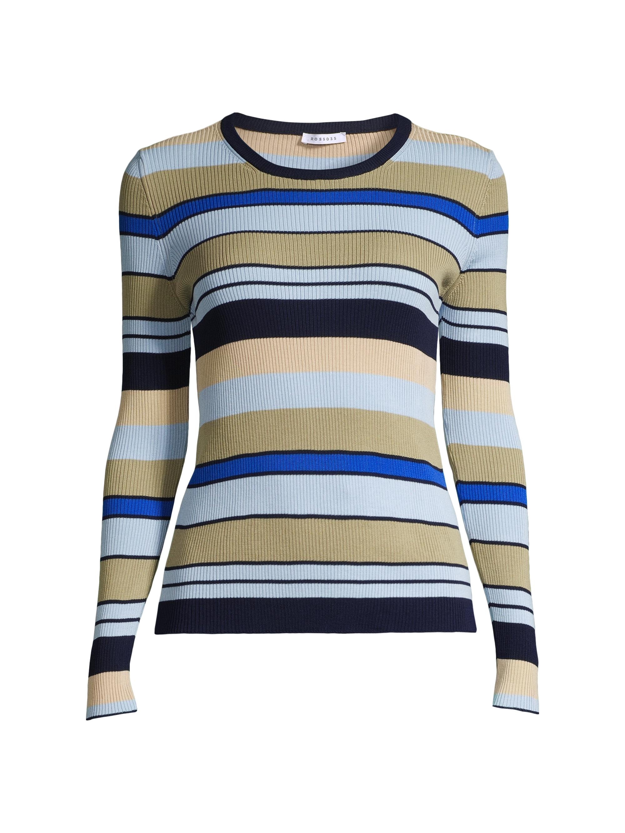 Rosso35 Women's Striped Cotton Rib-Knit Sweater