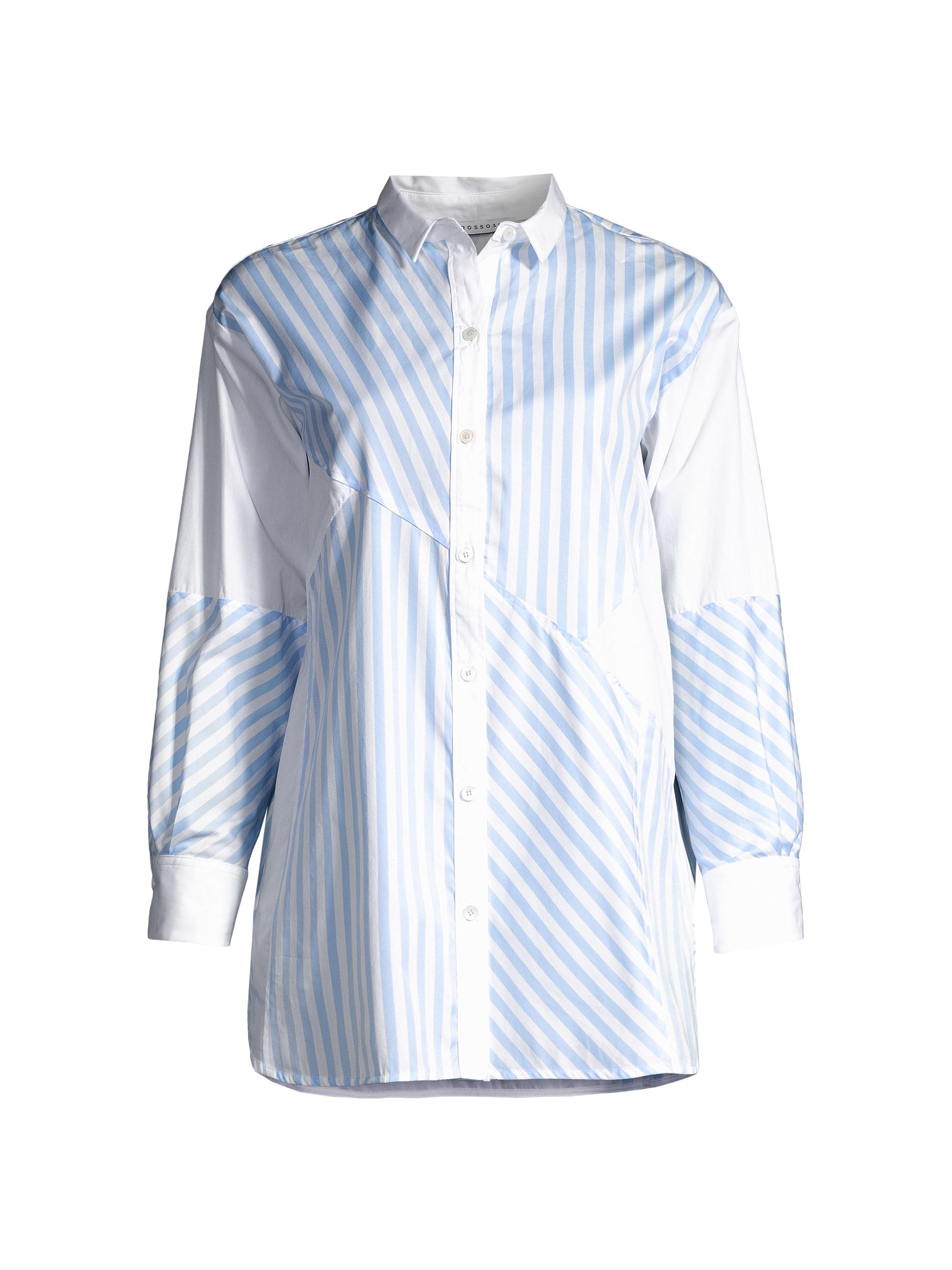 Rosso35 Women's Colorblock Stripe Poplin Shirt - White Blue