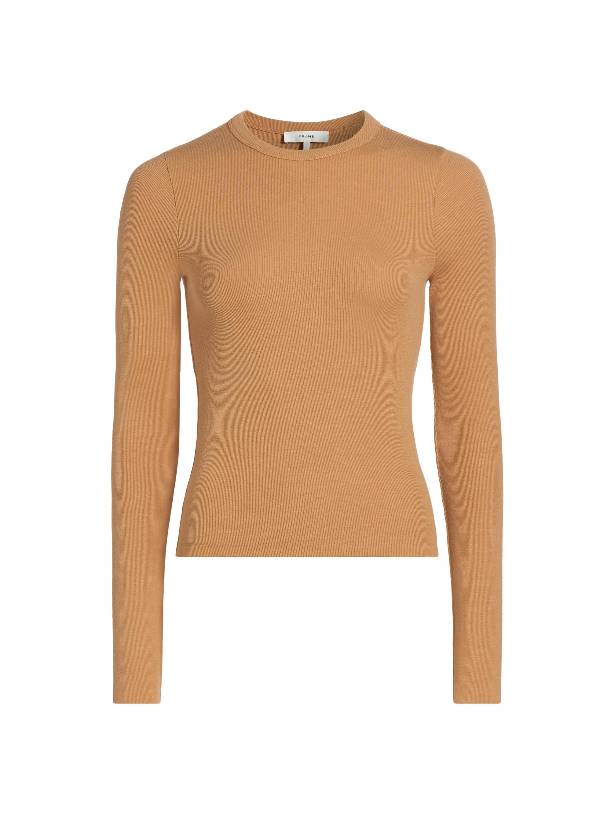 Frame Women's Rib-Knit Long-Sleeve Top - Camel