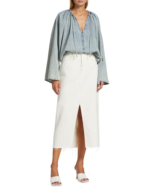 Shop Frame The Midaxi Angled Seam Denim Skirt | Saks Fifth Shop Frame The Midaxi Angled Seam Denim Skirt | Saks Fifth