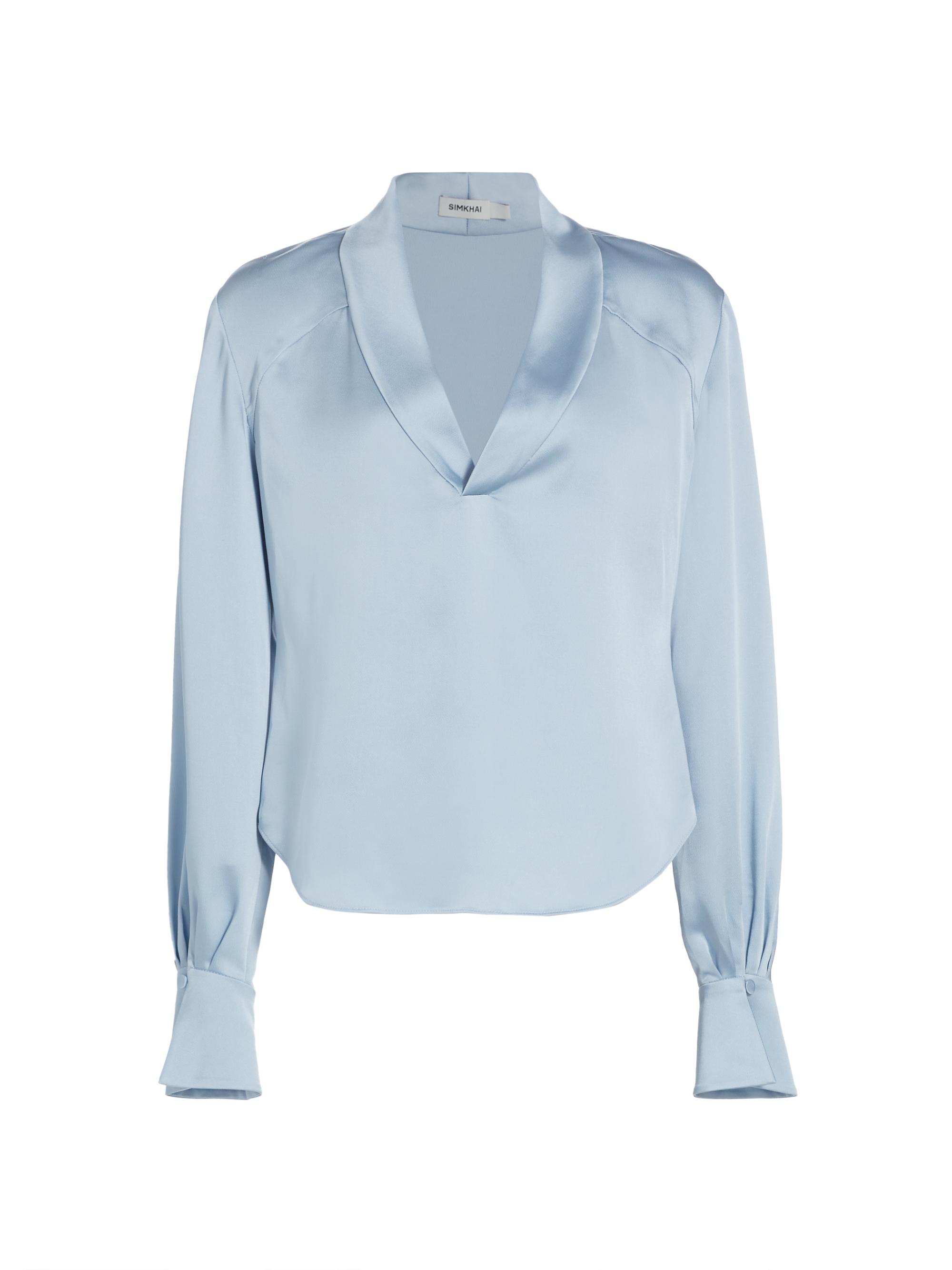 SIMKHAI Women's Maisey Satin Long-Sleeve Blouse - Marina Blue