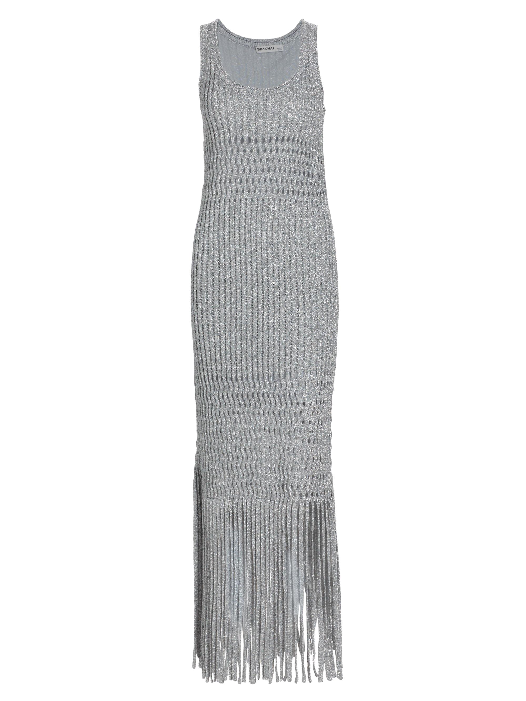 SIMKHAI Women's Jocelyn Open-Stitch Fringe Maxi Dress - Silver