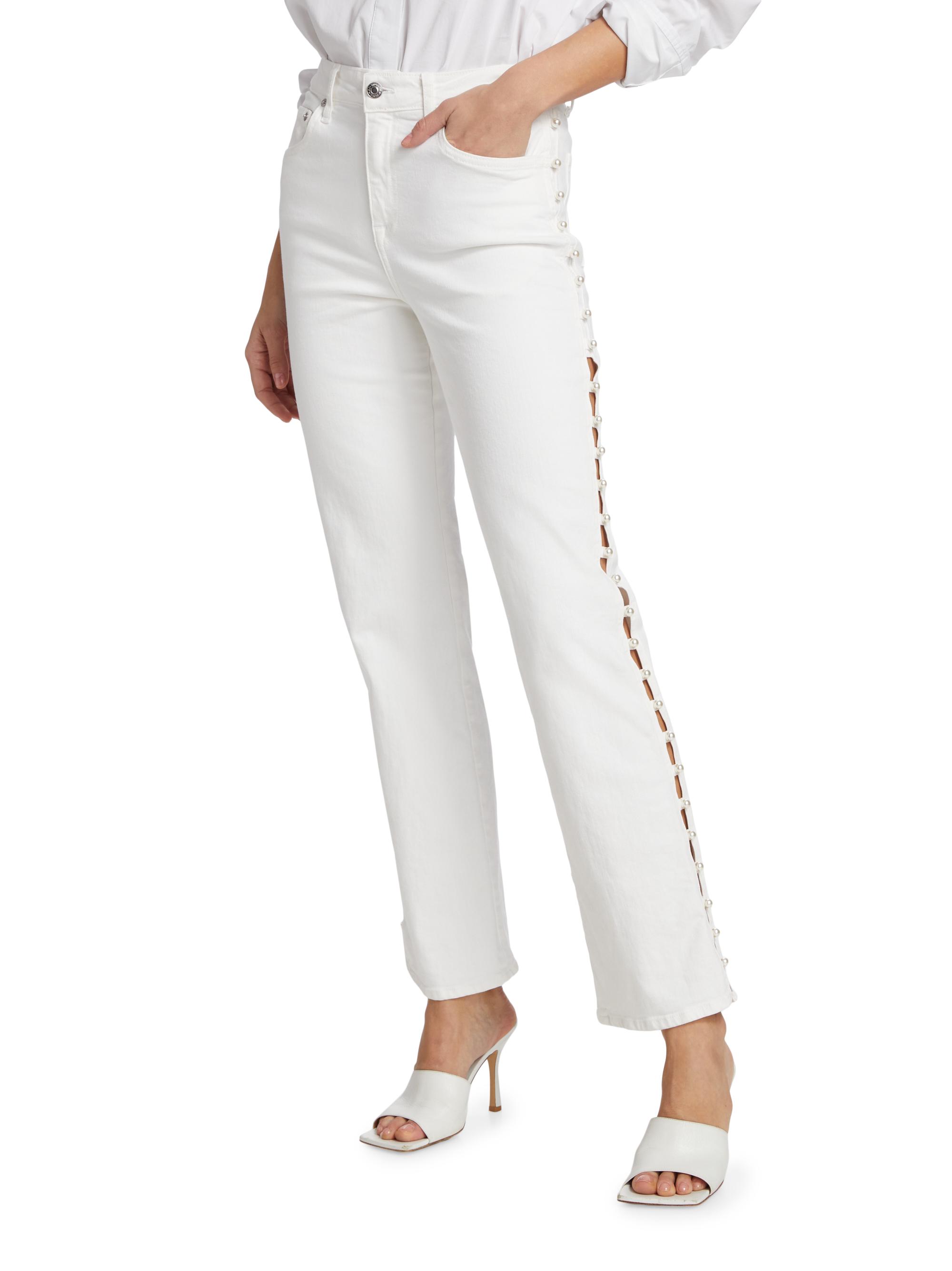SIMKHAI Amelia Faux Pearl-Embellished Jeans | Saks Fifth Avenue