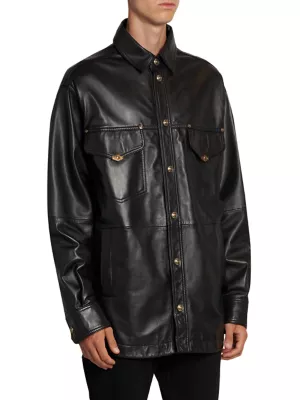 Shop Versace Jeans Couture Leather Shirt Jacket | Saks Fifth Avenue