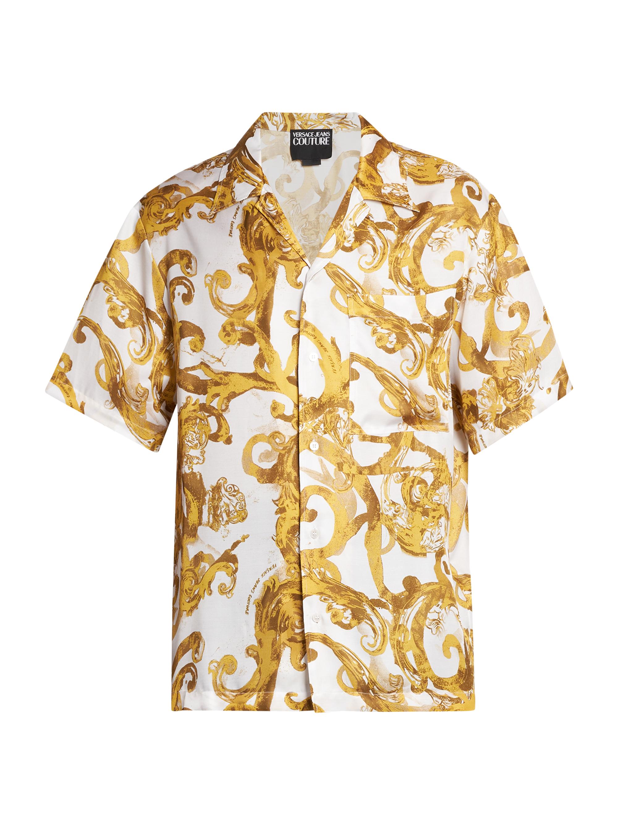 Versace Jeans Couture Men's Baroque Print Short-Sleeve Shirt - White Gold