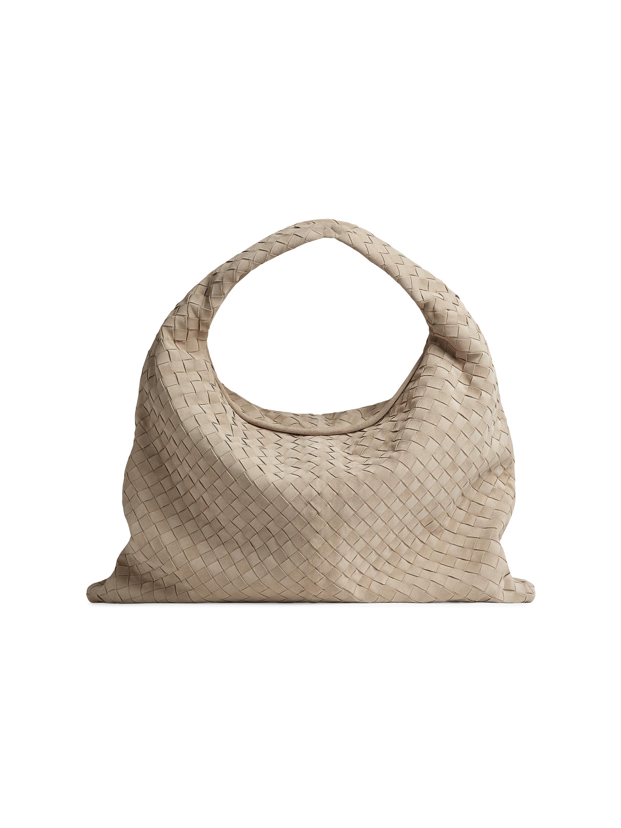Bottega Veneta Large Hop Leather-Striped Raffia Shoulder Bag