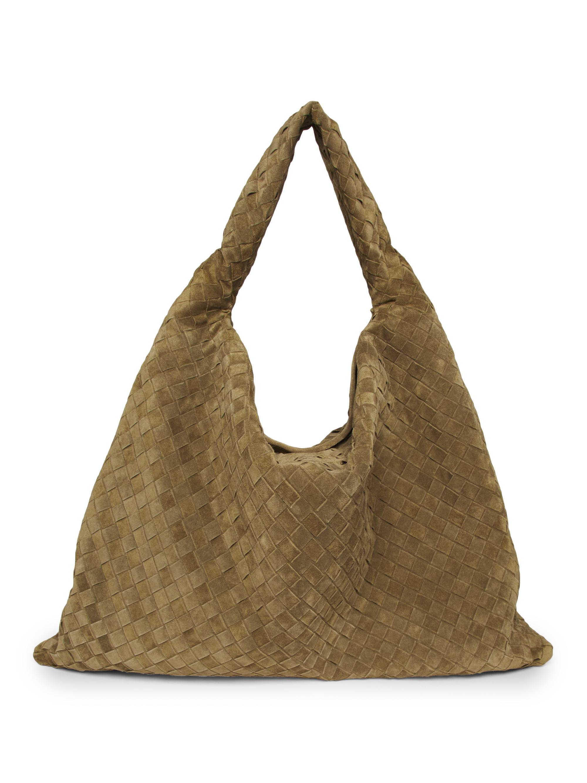 Bottega Veneta Women's  Hop Intrecciato Suede Hobo Bag - Mud Brass