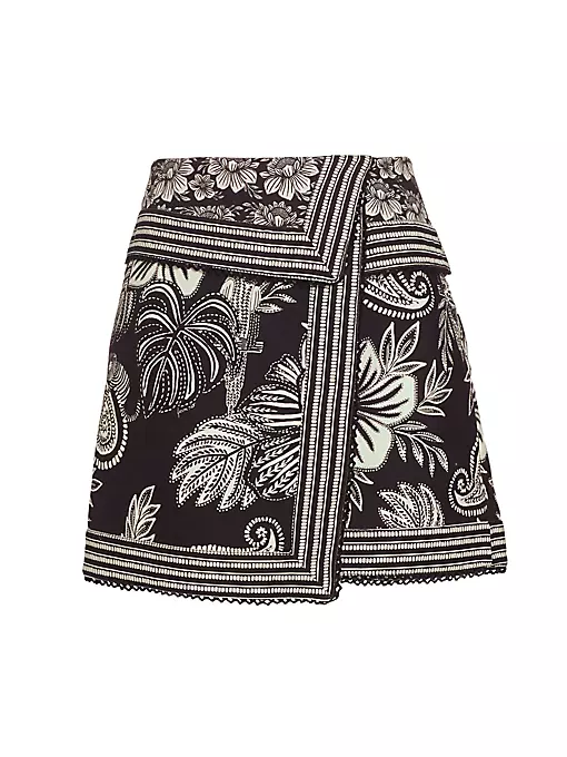 Farm Rio - Pasley Bloom Floral Gabardine Wrap Miniskirt