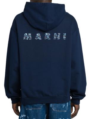 Marni logo-print cotton hoodie - Blue