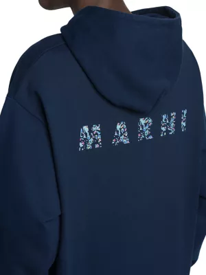 Marni logo-print cotton hoodie - Green