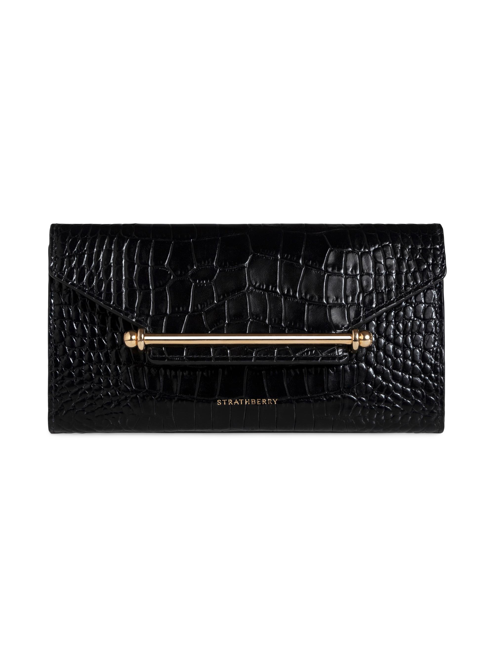Strathberry Women's Multrees Crocodile-Embossed Leather Chain Wallet - Black