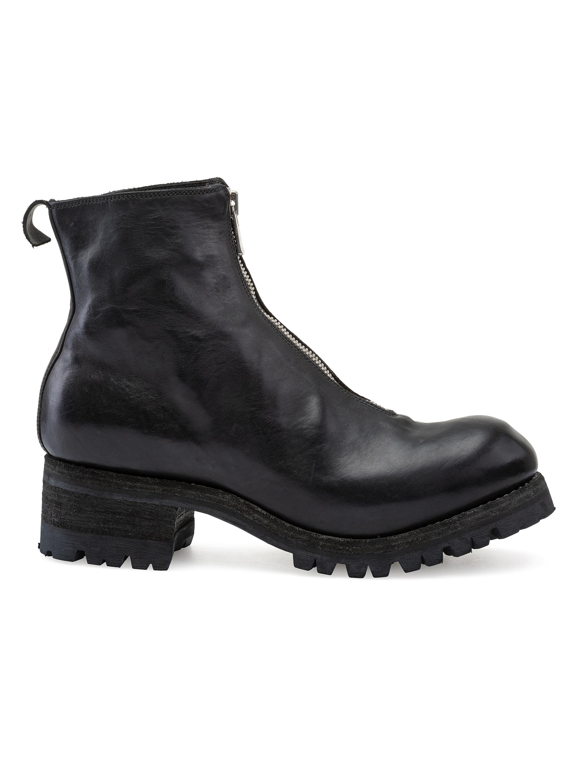 Guidi Men's Leather Front Zip Lug-Sole Ankle Boots - Black