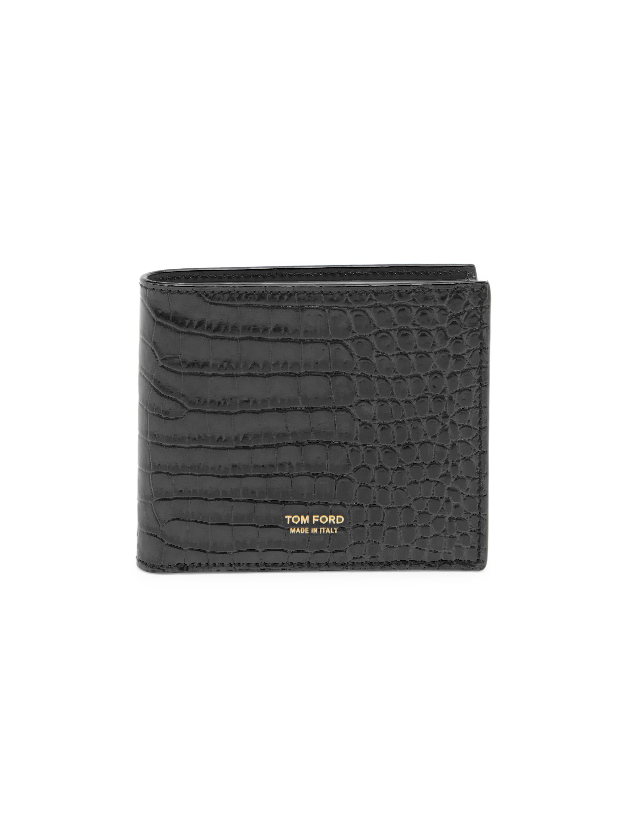 TOM FORD Men's Croc-Embossed T-Line Classic Bifold Wallet - Black