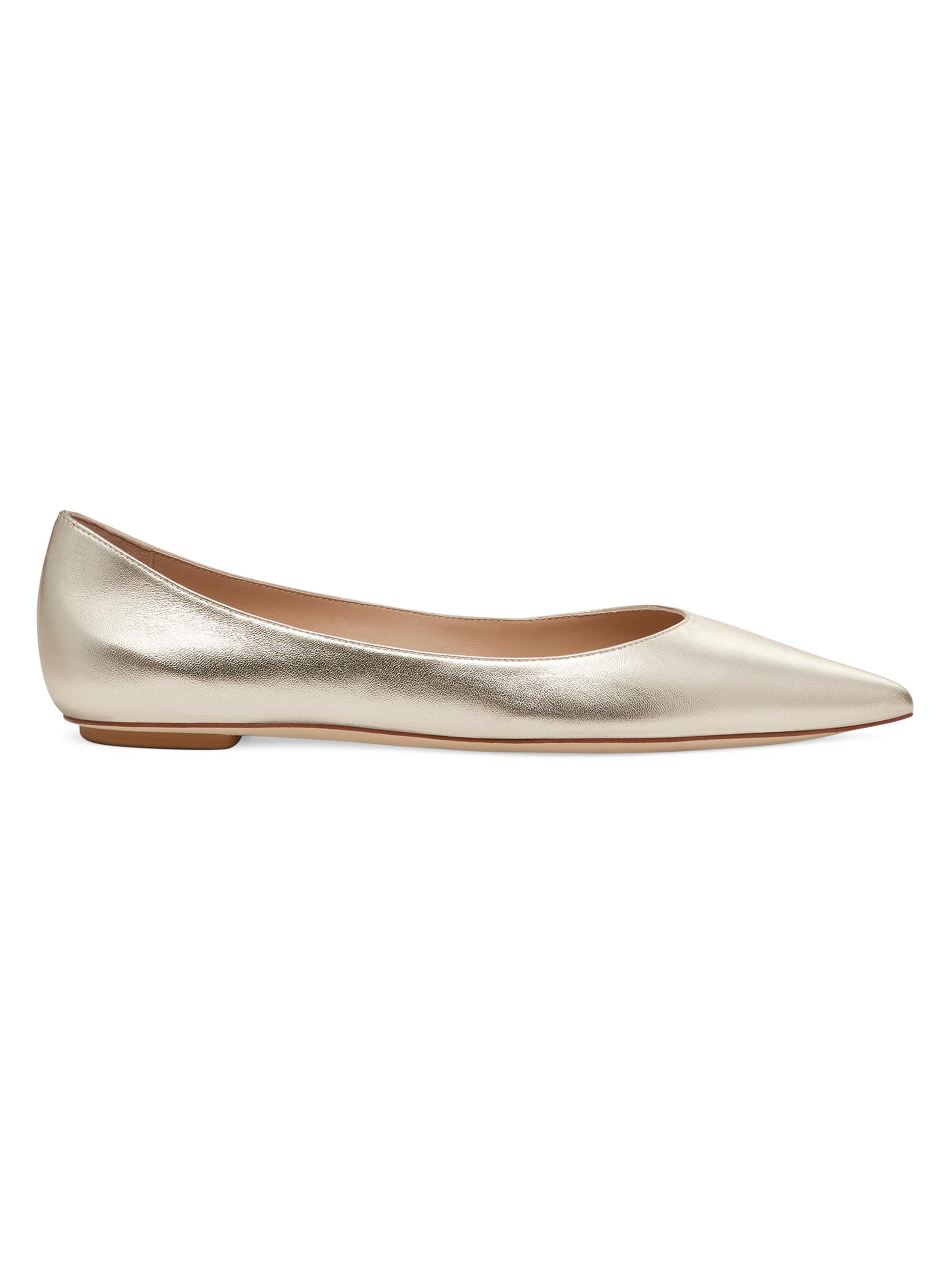 Stuart Weitzman Women's Emilia Metallic Pointed-Toe Flats - Light Gold