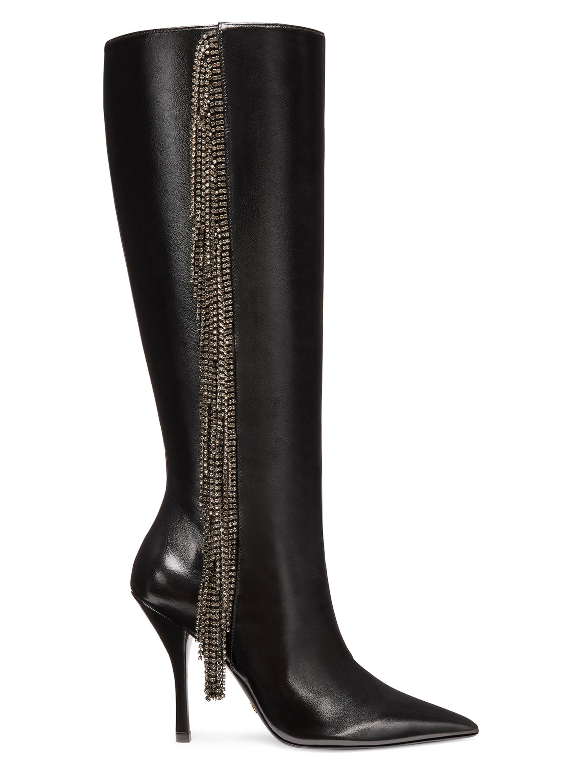 Stuart Weitzman Women's Crystal Fringe 100MM Leather Knee-High Boots - Black