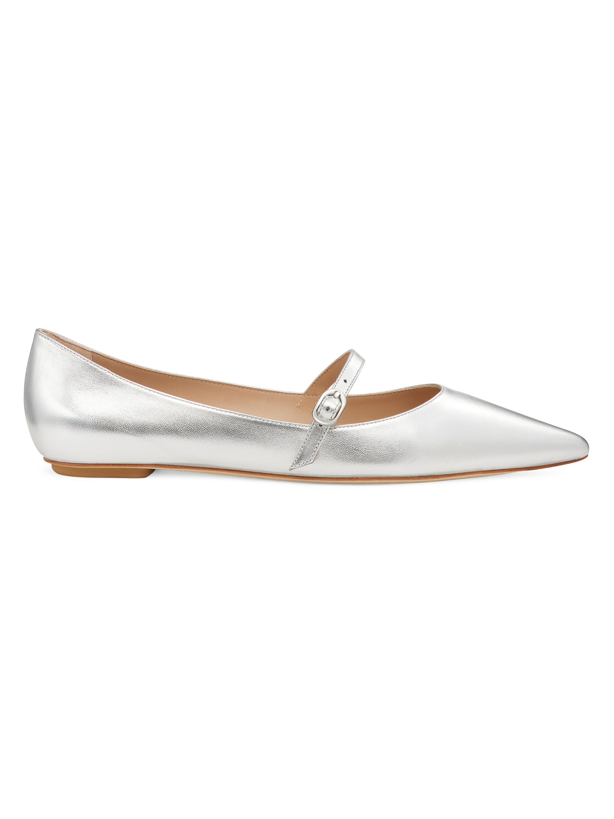 Stuart Weitzman Women's Emilia Metallic Mary Jane Flats - Silver