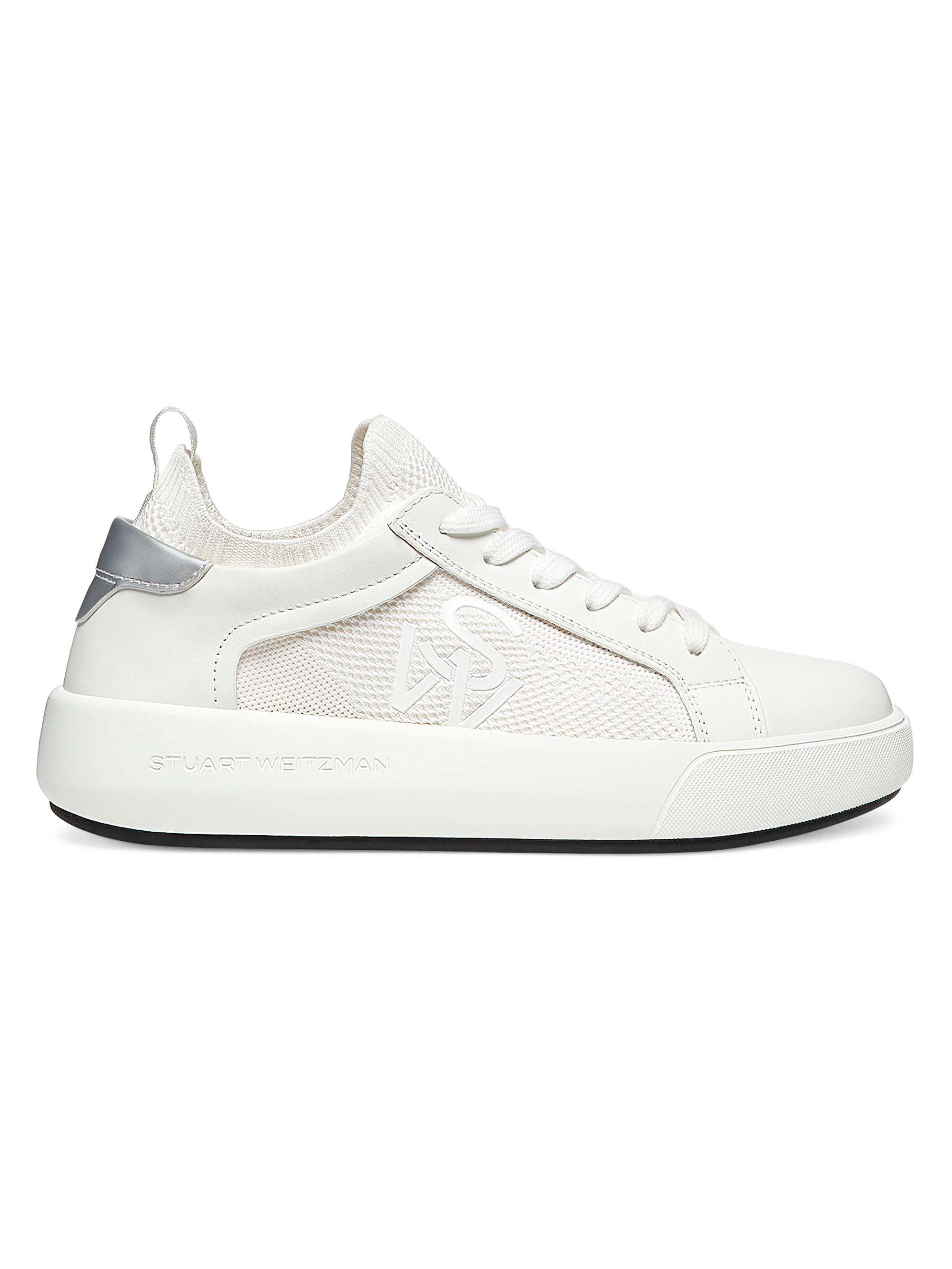 Stuart Weitzman Women's 5050 Pro Leather & Knit Low-Top Sneakers - White Silver