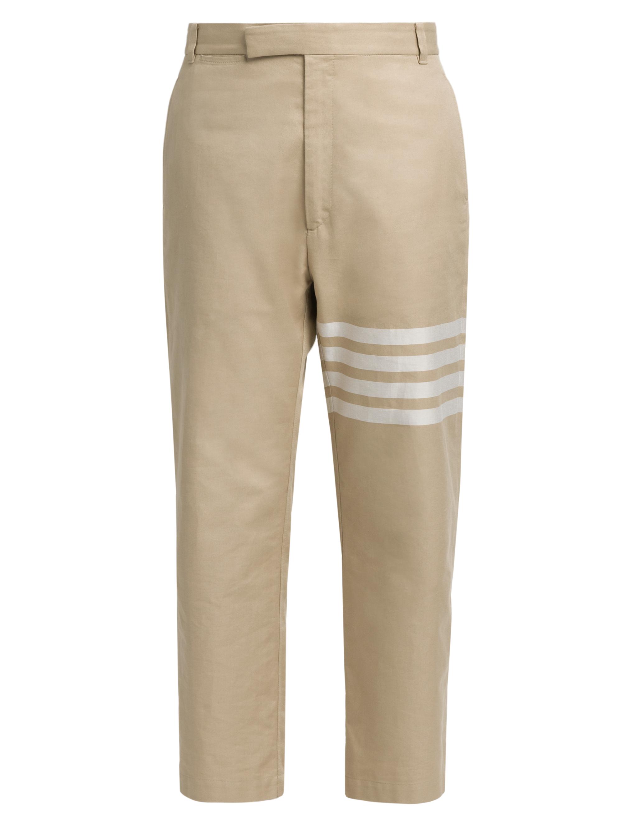 Thom Browne Men's Straight 4-Bar Striped Cotton Trousers - Camel