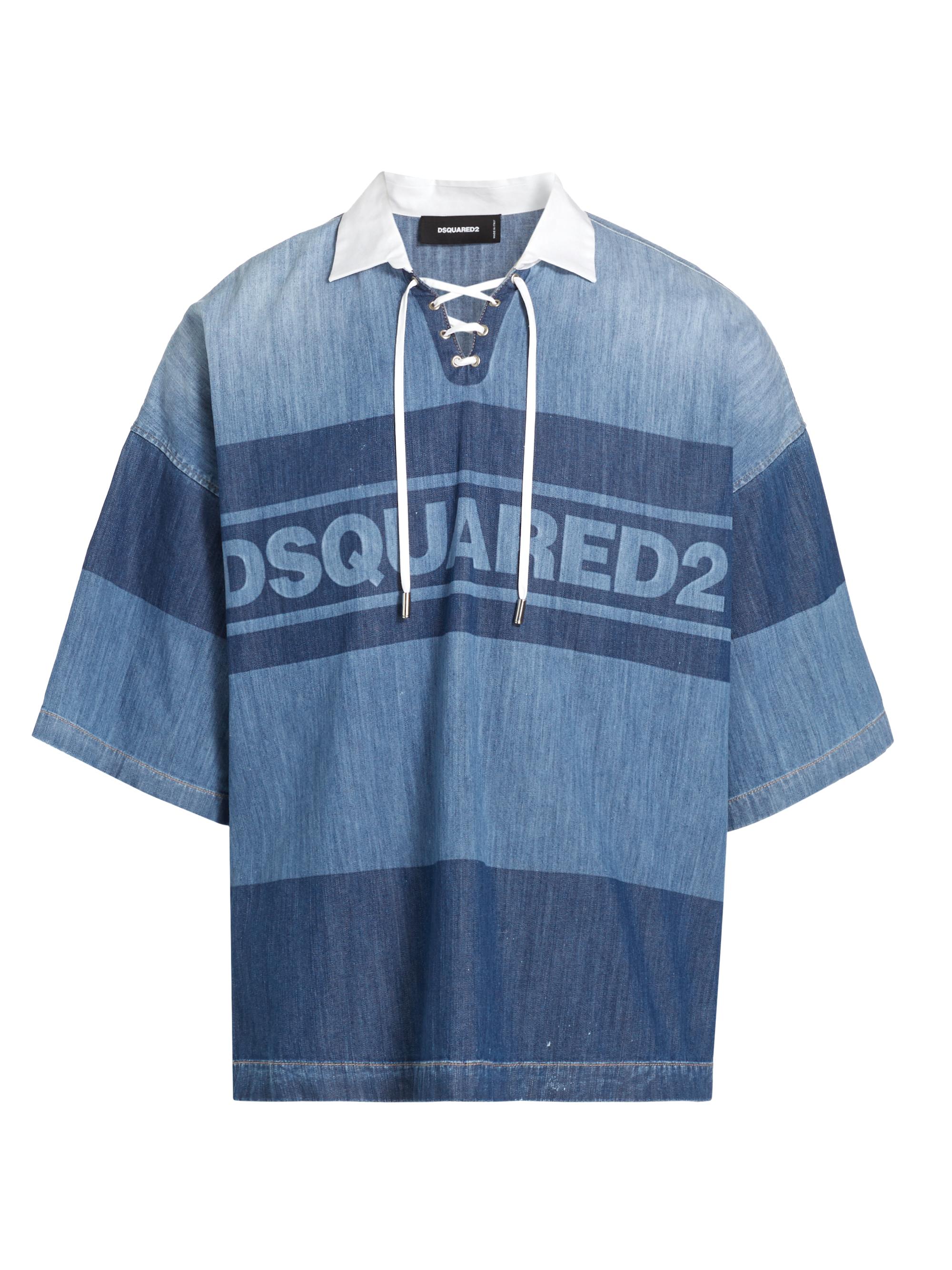 Dsquared2 Men's Denim Lace-Up Polo Shirt - Navy Blue