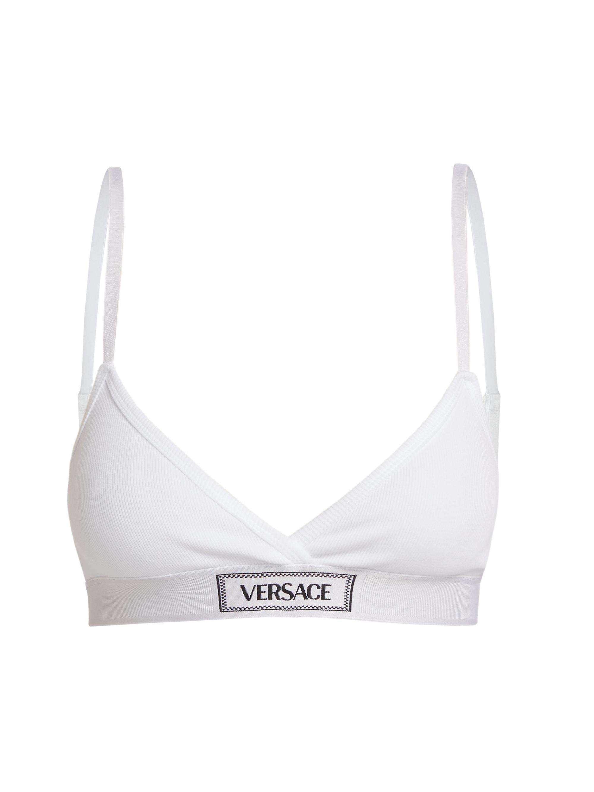 Versace Women's Rib-Knit Logo Bralette - White