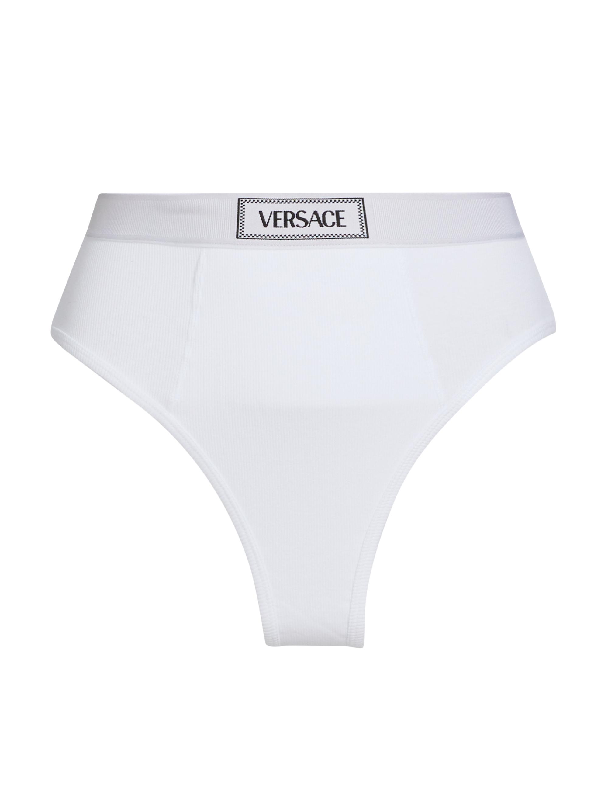 Versace Women's Ribbed Logo Brief - White