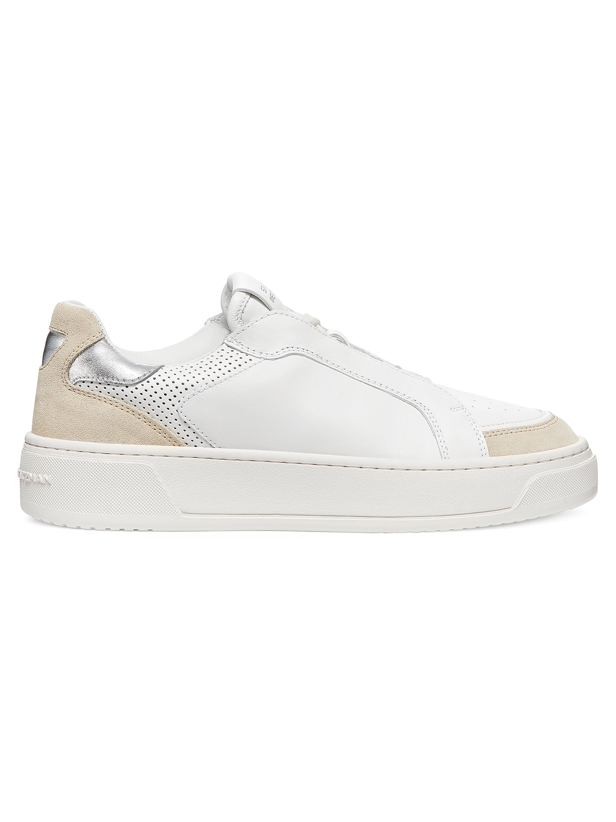 Stuart Weitzman Women's Courtside Retro Leather Low-Top Sneakers - Light Beige White Silver