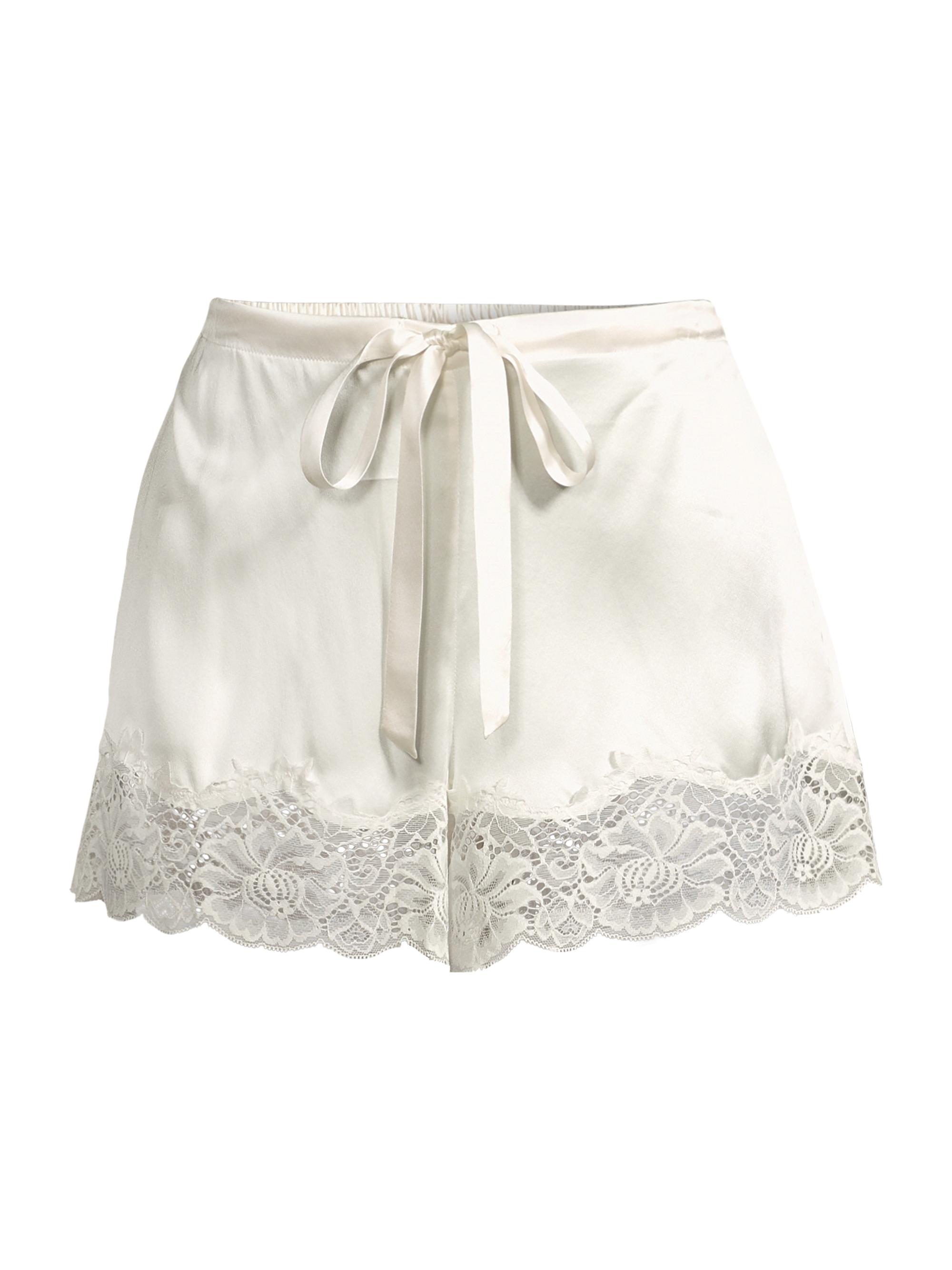 Ginia Women's Lace-Trim Silk Shorts - Creme