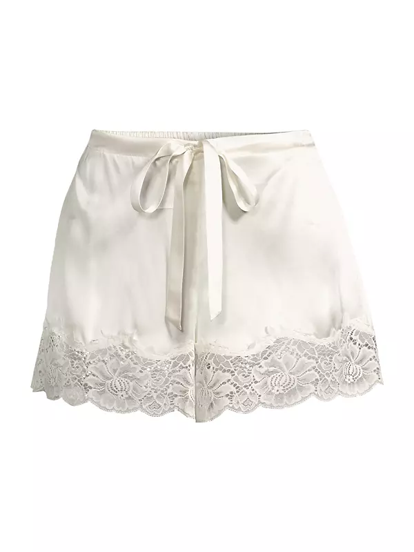 Shop Ginia Lace-Trim Silk Shorts
