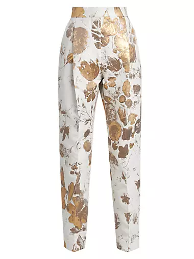 Metallic Floral Pleated Trousers