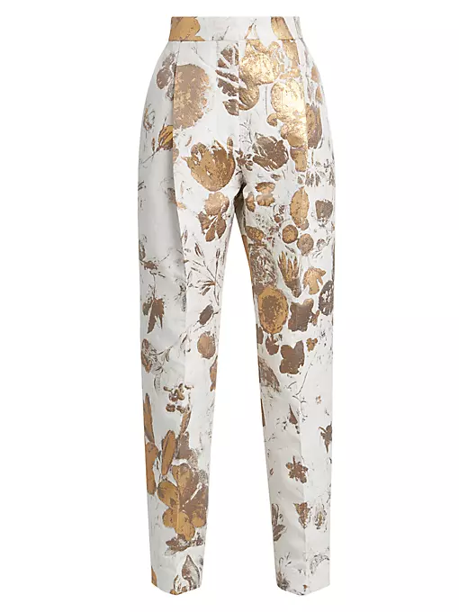 Alexander McQueen - Metallic Floral Pleated Trousers