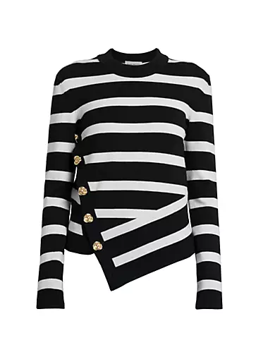 Striped Wool-Blend Drop-Hem Sweater