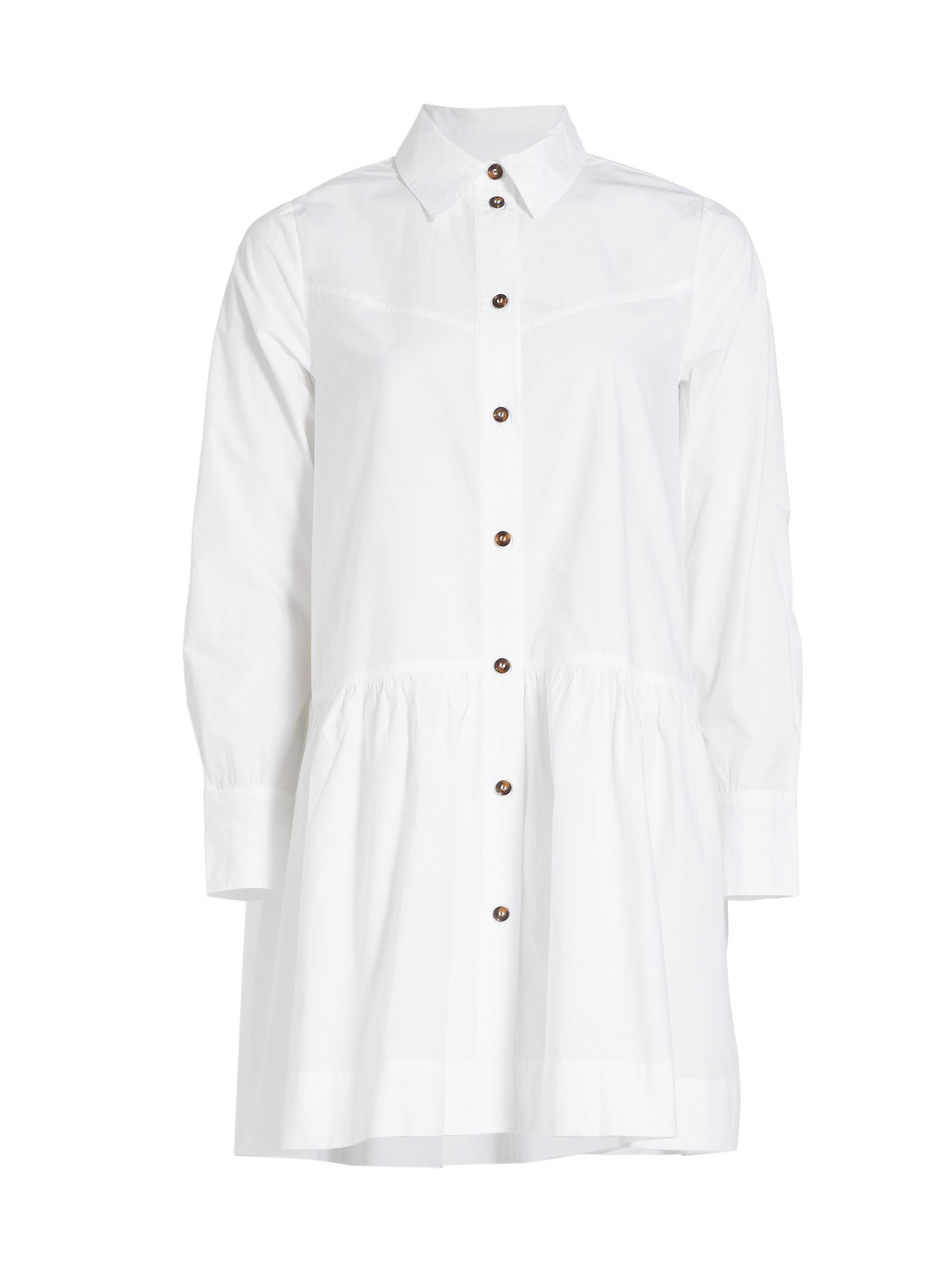 Ganni Women's Cotton Poplin Mini Shirt Dress - Bright White