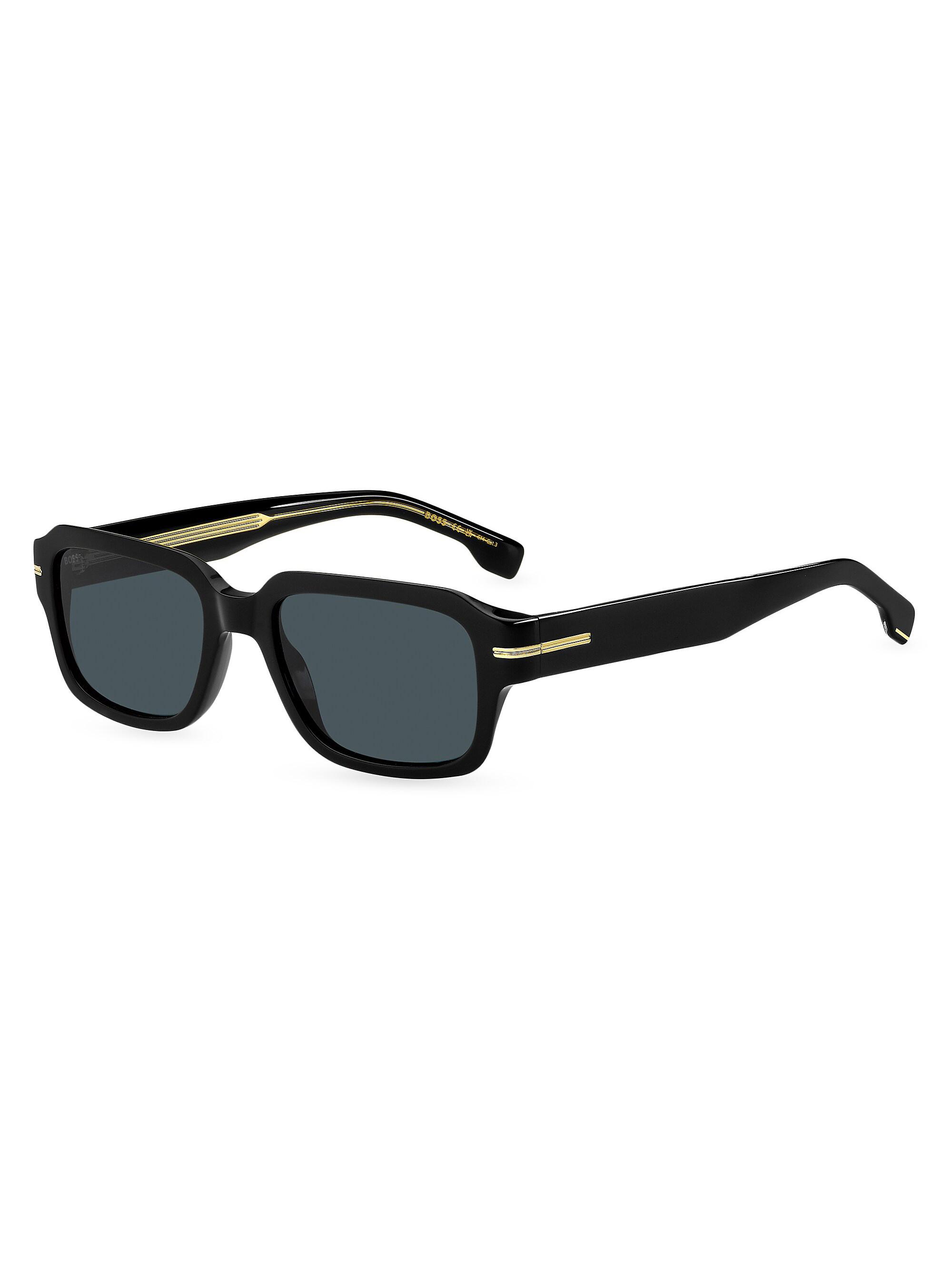 BOSS Men's 53MM Rectangular Sunglasses - Black Blue