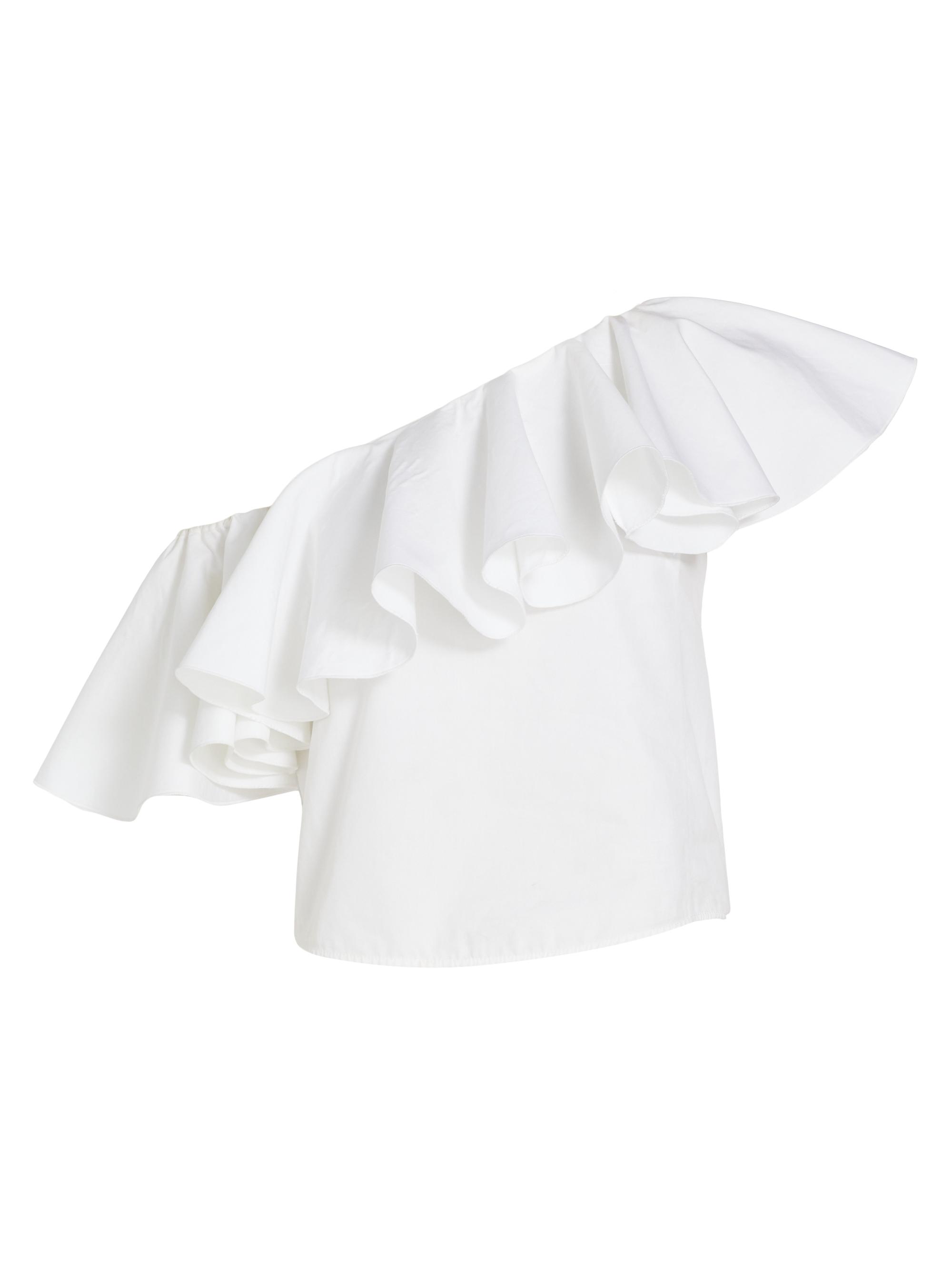 Giambattista Valli Women's Ruffled Cotton One-Shoulder Blouse -