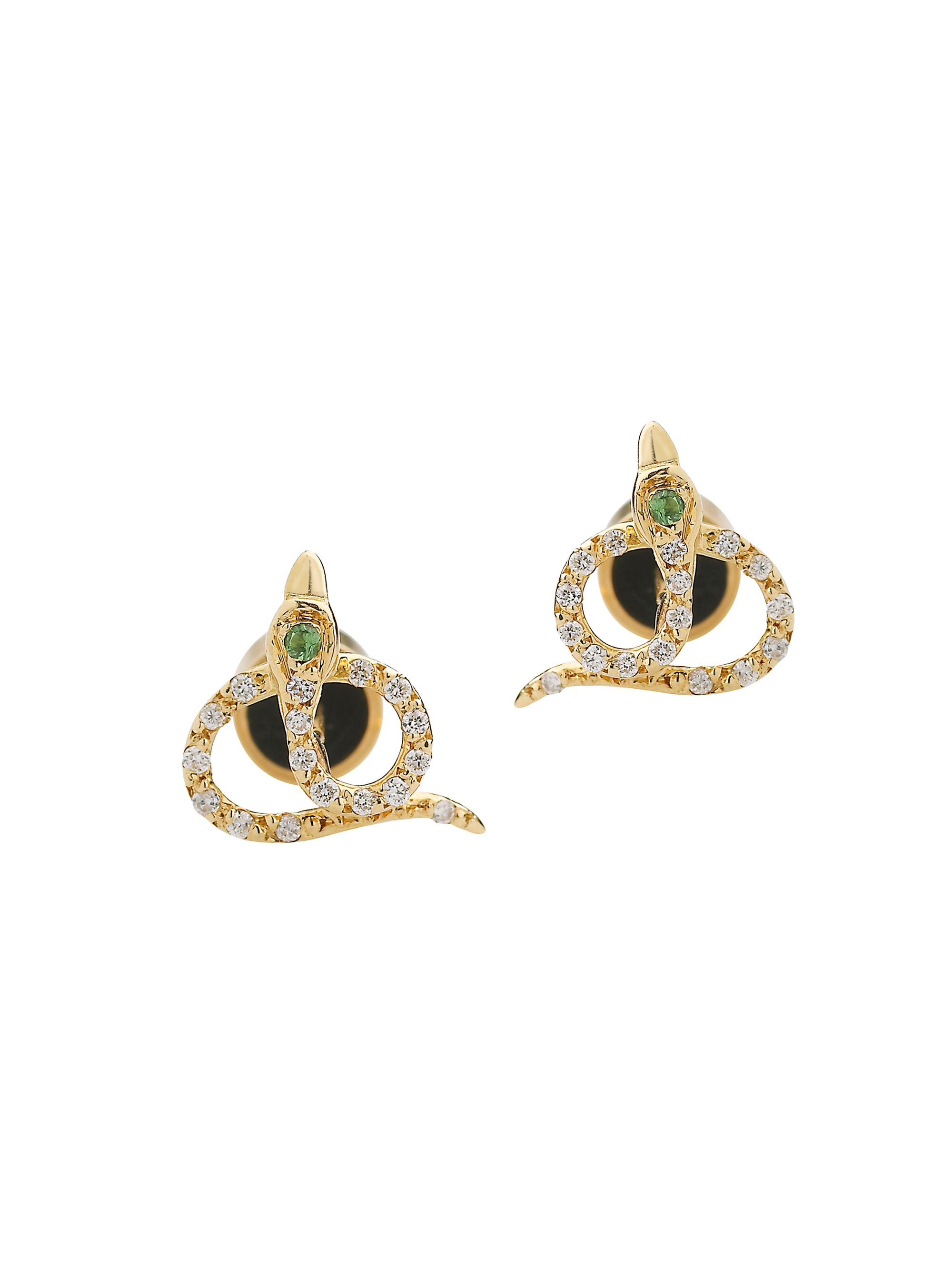 Ileana Makri Women's Snake 18K Yellow Gold, White Diamond & Tsavorite Stud Earrings - Yellow Gold